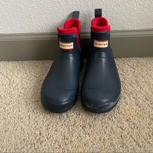 Navy and Red ankle rain boots